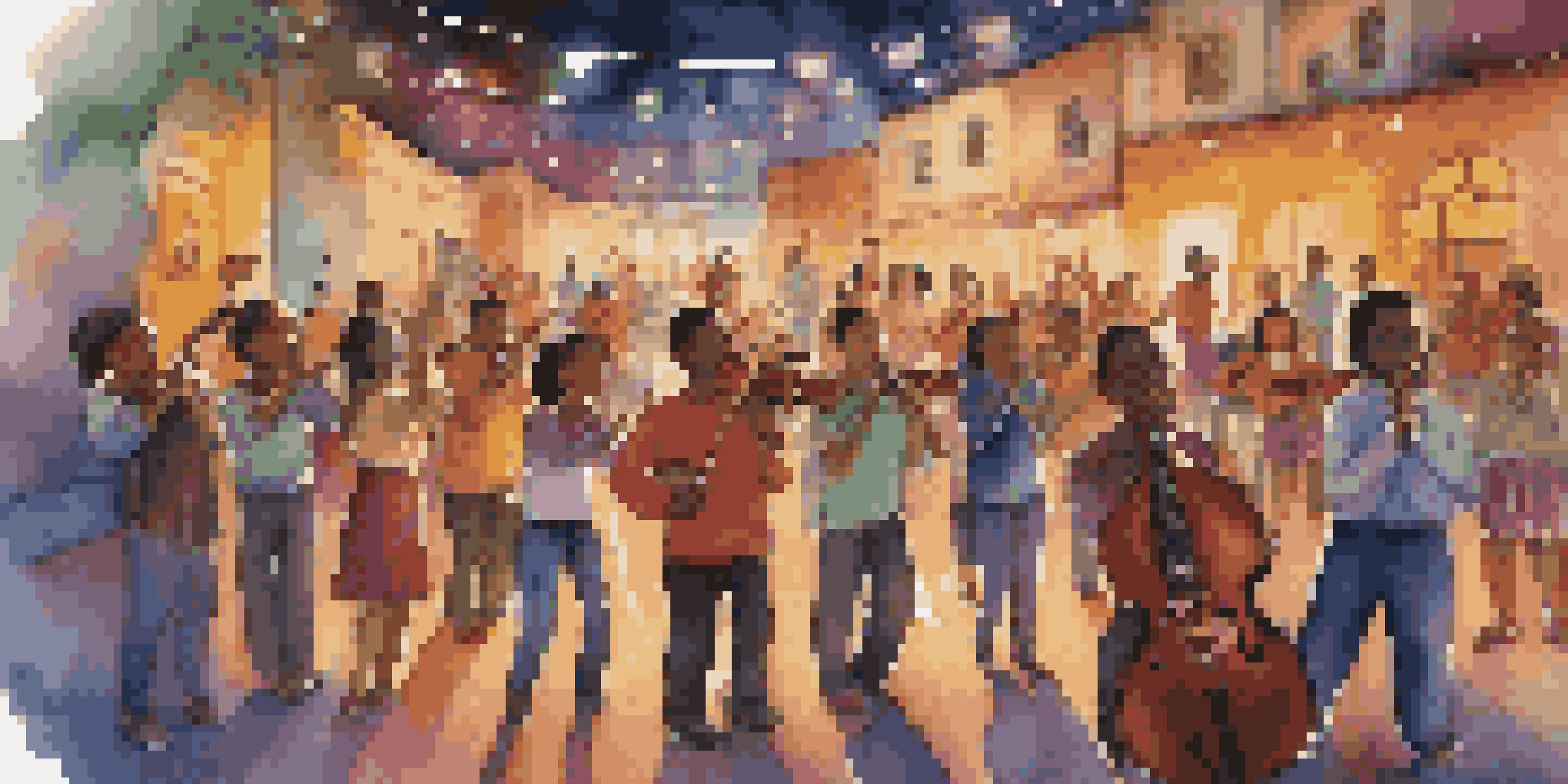 A diverse group of young musicians performing on stage with colorful lights and a cheering audience.