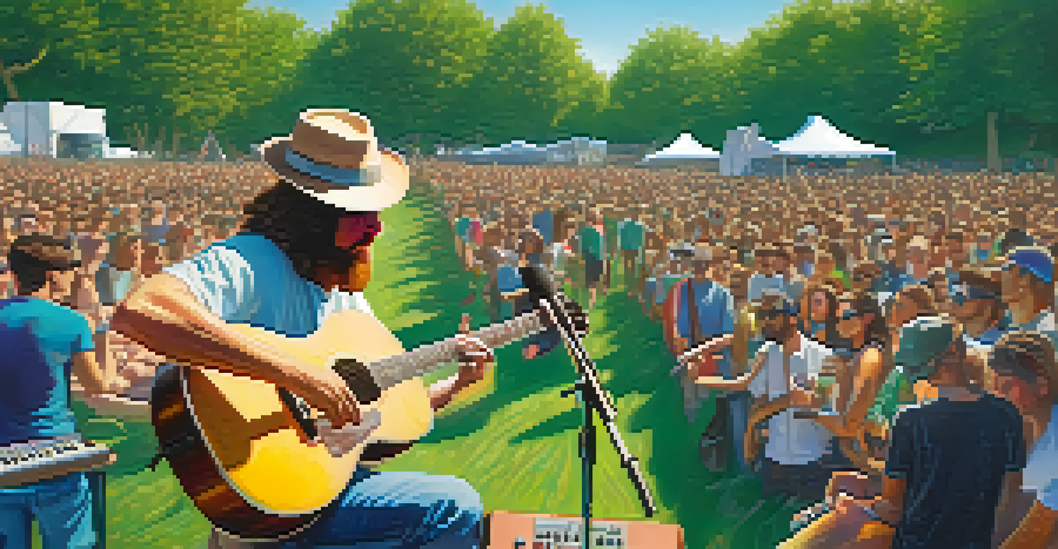 A split-screen image of an acoustic musician outdoors and an electric DJ at a festival, highlighting the contrast between the two music styles.