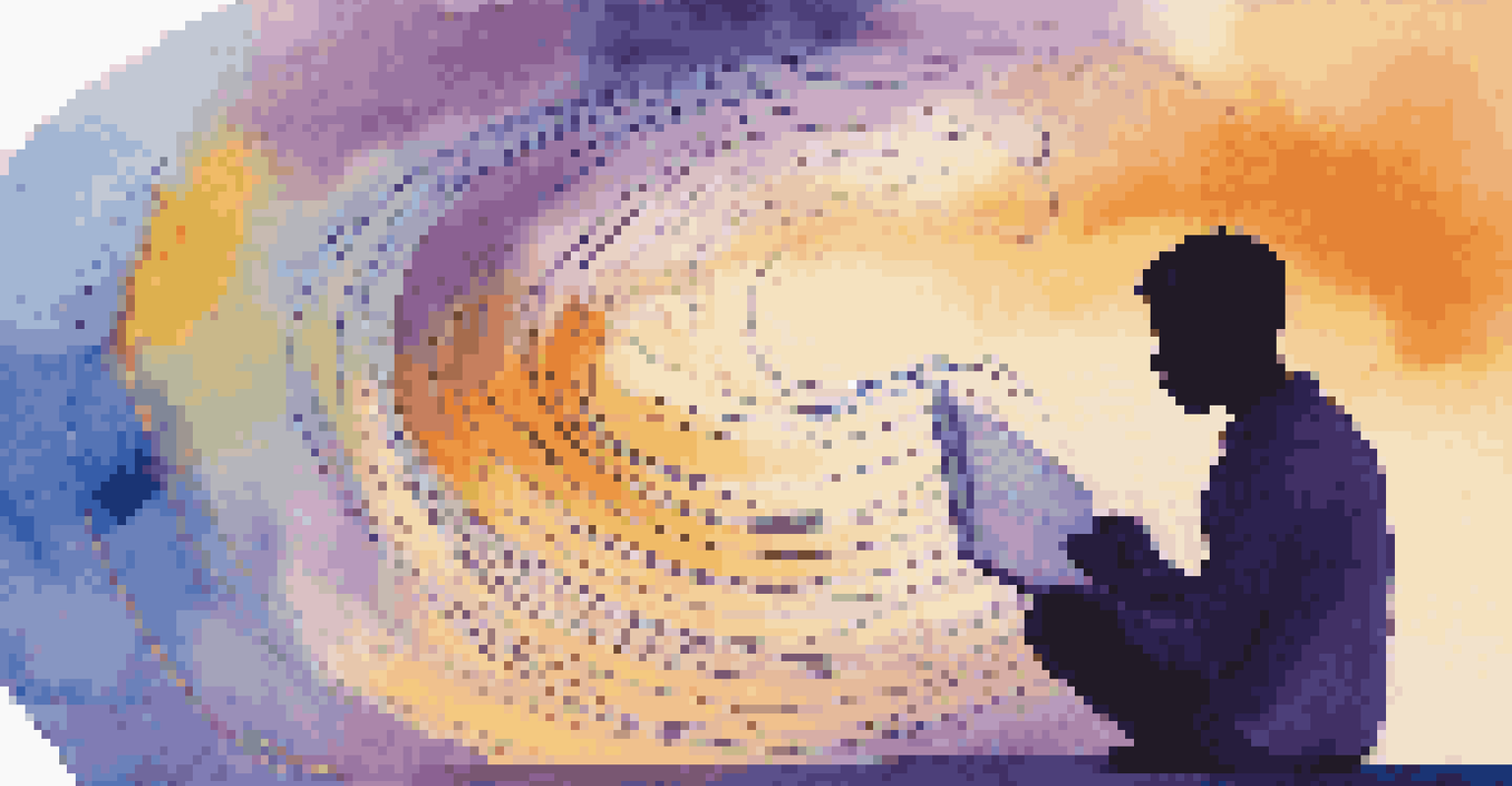 An abstract image of colorful sound waves surrounding a studying figure, illustrating the connection between music and focus.