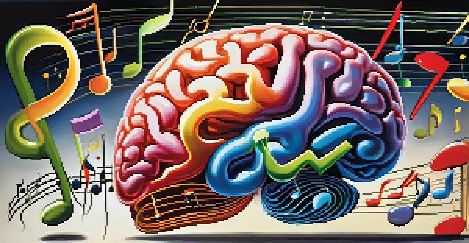 A detailed illustration of a brain with musical notes flowing from it, representing the connection between music and biology.