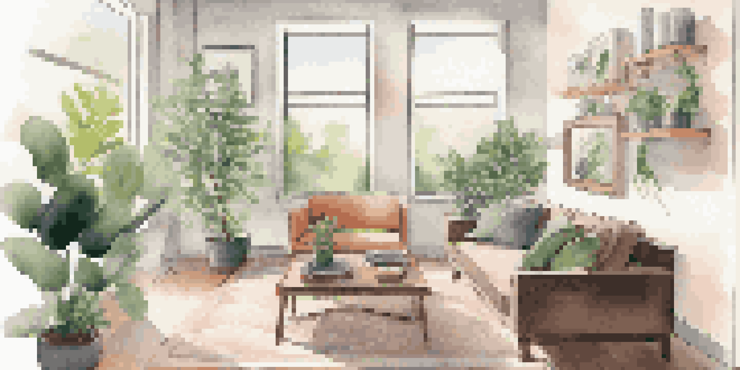 A bright and inviting living room with a smartphone showing a music streaming app on a coffee table.