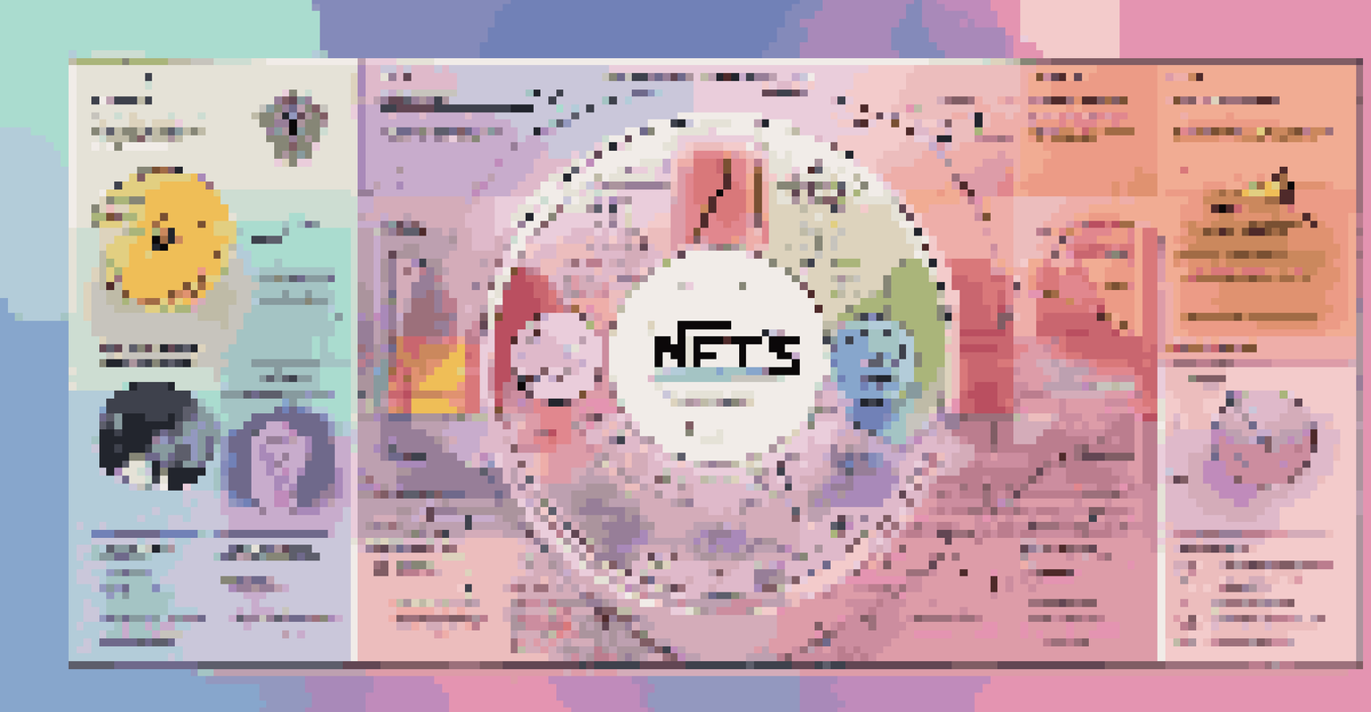 An infographic illustrating the concept of NFTs in music, featuring icons for digital assets and a modern design.