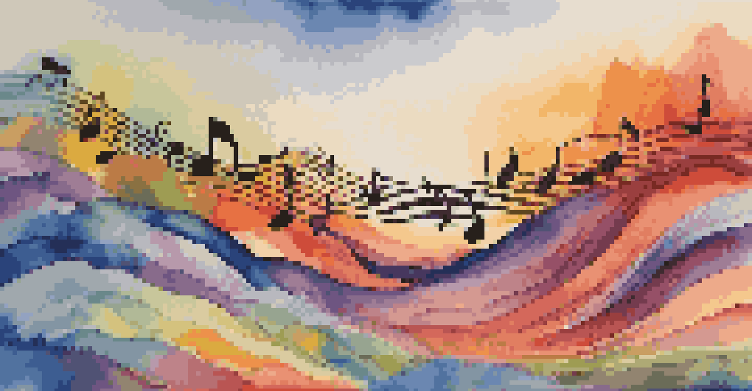 An abstract image showing colorful soundwave patterns symbolizing music's influence on emotions.
