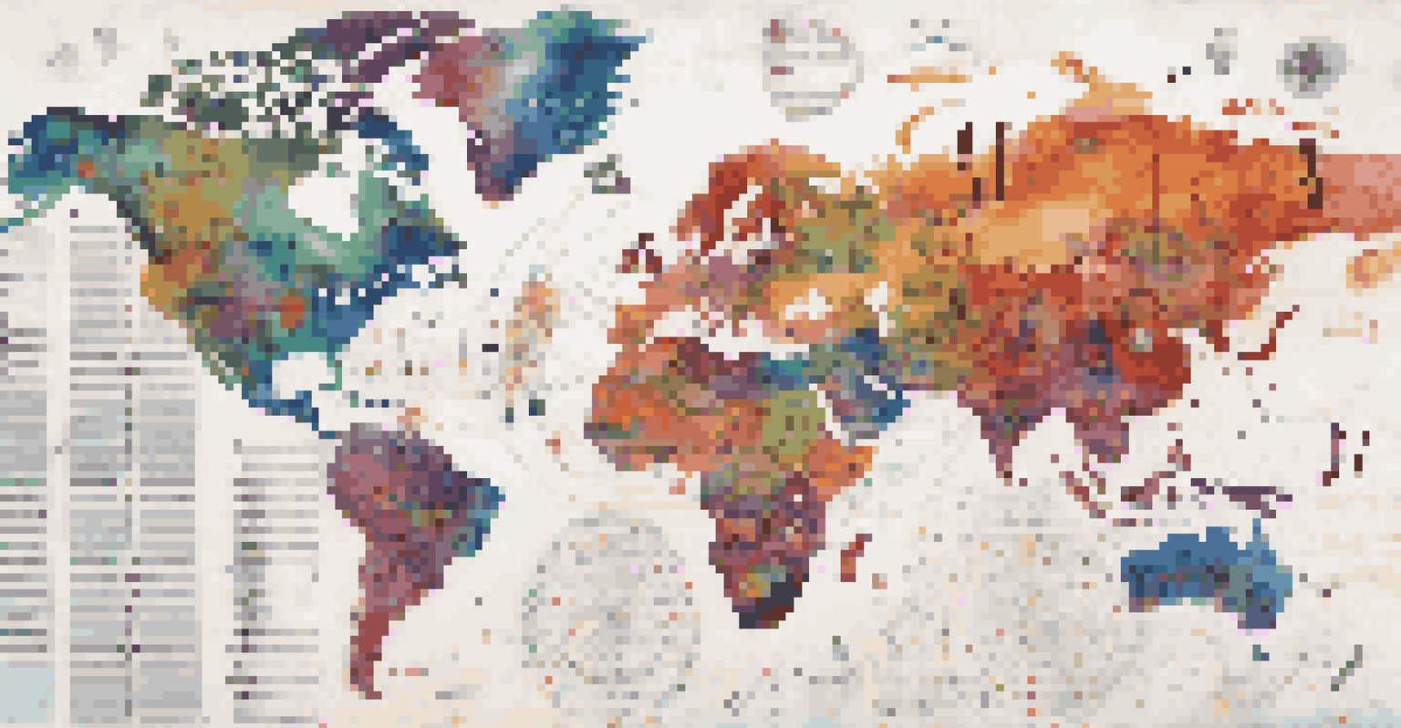 An artistic map showing global music licensing with musical notes and colorful connections.