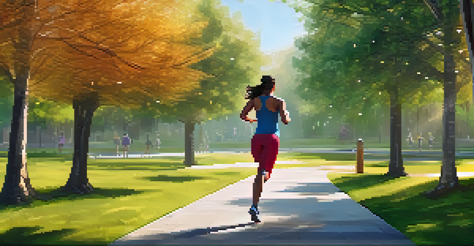 A person jogging in a park with sound waves around them, showing the tempo of background music increasing.