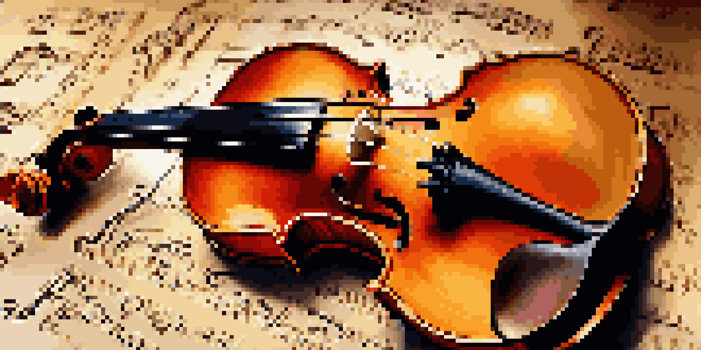 A detailed close-up of a wooden violin on a velvet cloth with intricate carvings, illuminated by warm golden light, with blurred sheet music in the background.