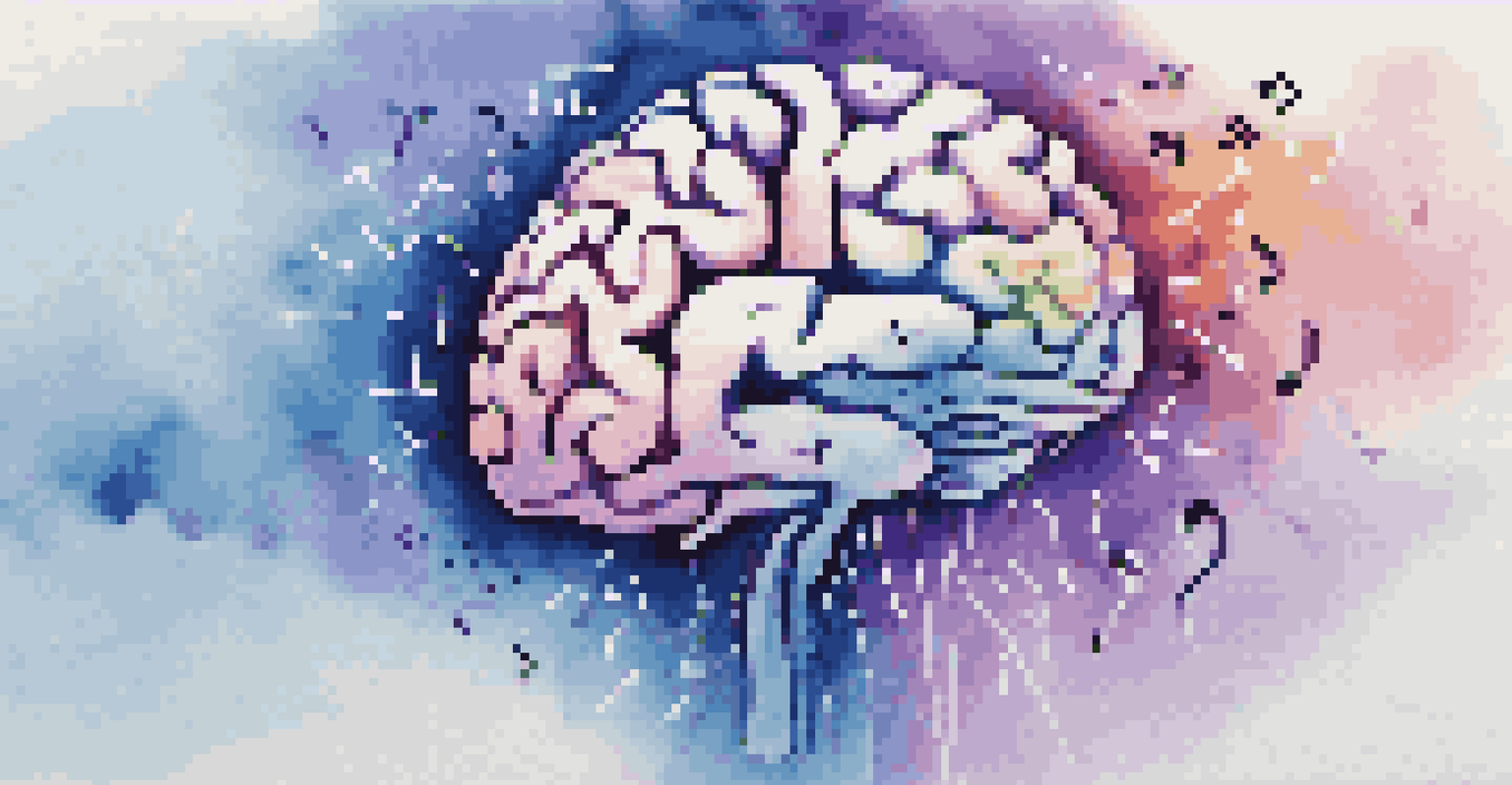 A colorful artistic representation of a brain with musical notes flowing through it, set against a soothing gradient background.