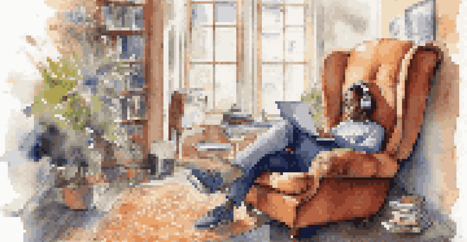 A person studying in a vibrant room, sitting comfortably with a laptop and notes, while musical notes flow from the device, illustrating the link between music and memory.