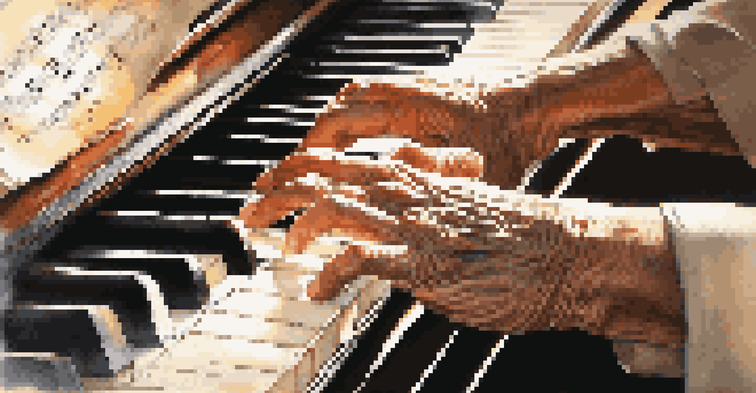 An elderly man's hands play the piano, with sunlight illuminating the keys and sheet music in a softly blurred background.
