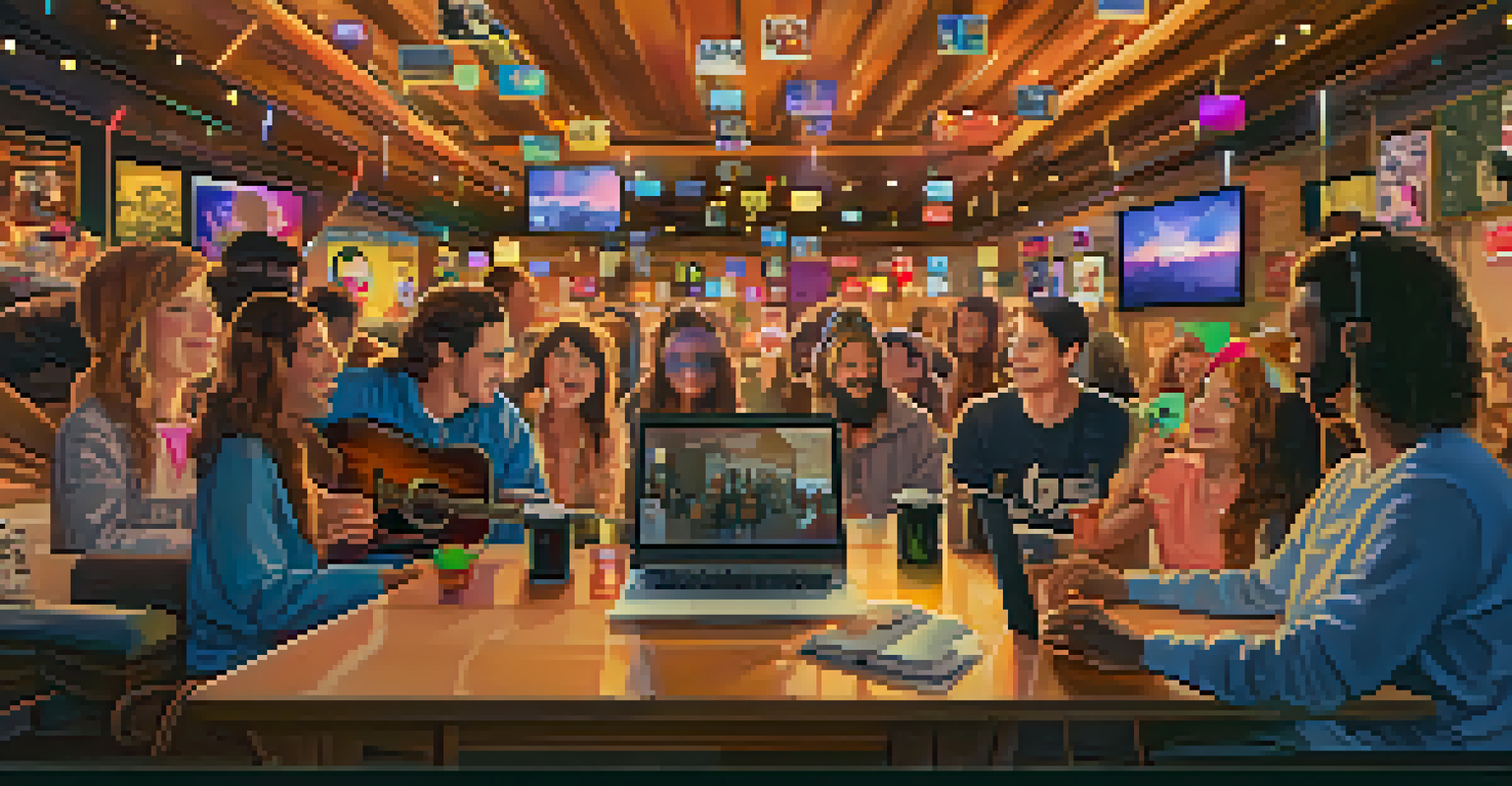 A cozy room with a computer showing musicians live streaming and interacting with fans.