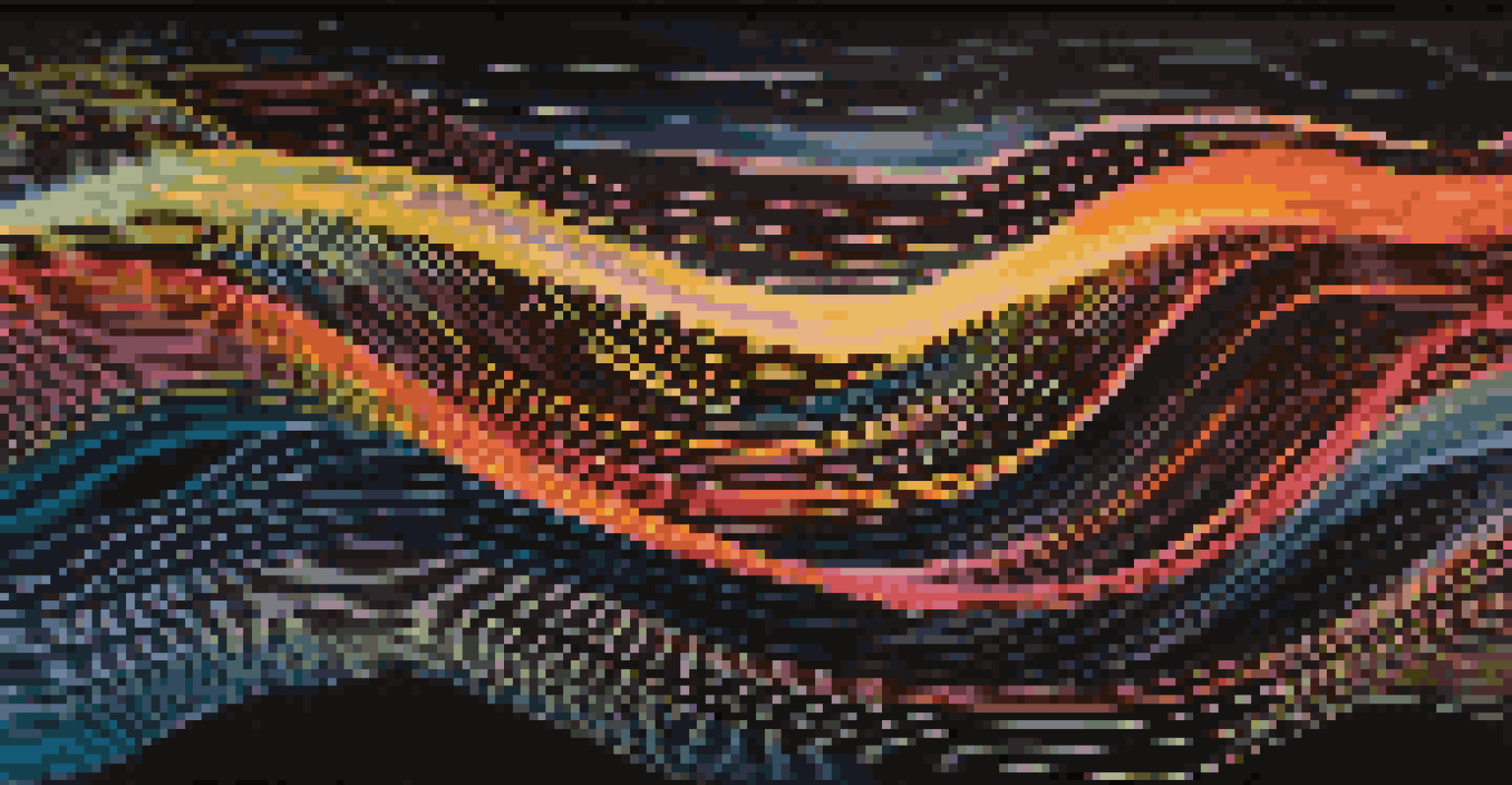 Colorful sound waves illustrated as flowing lines in a dark background.