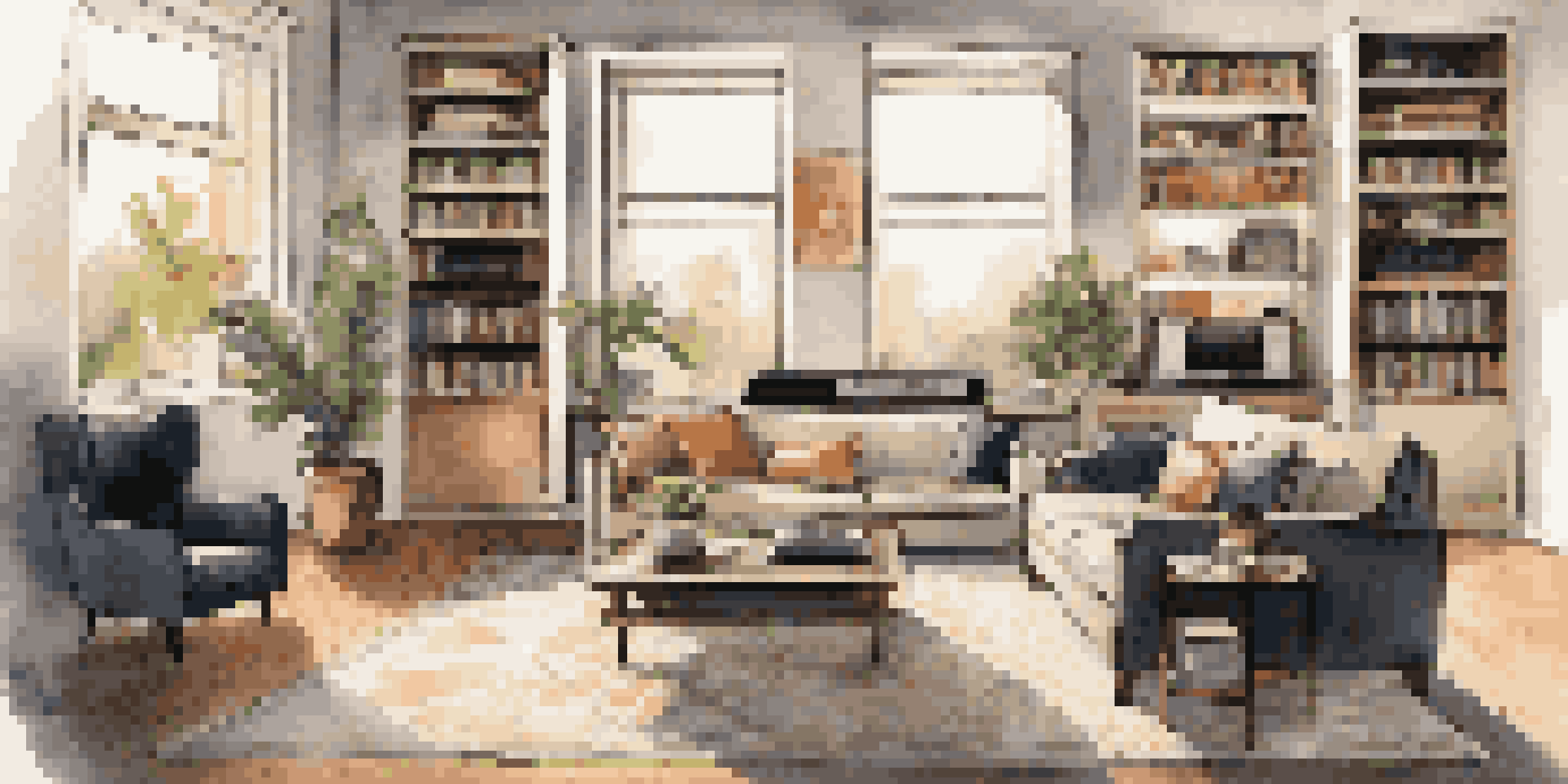 A cozy living room with a high-end audio setup, featuring headphones and a vinyl record player.