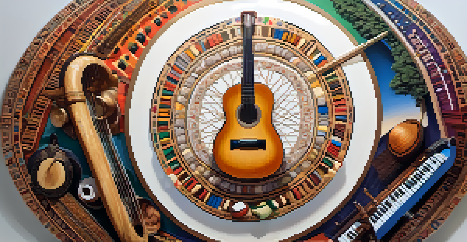 A colorful arrangement of traditional musical instruments from various cultures, symbolizing diversity and unity.