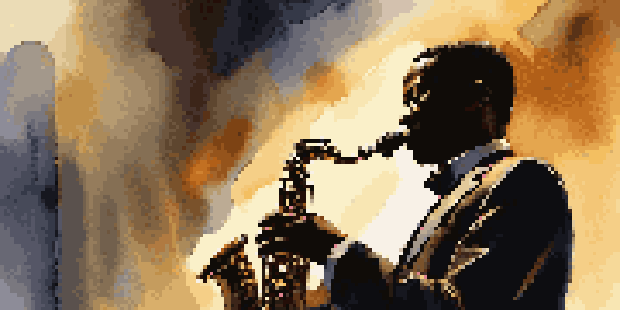 A jazz musician passionately playing the saxophone on stage, with warm spotlighting illuminating their expressive face and the audience in the background.