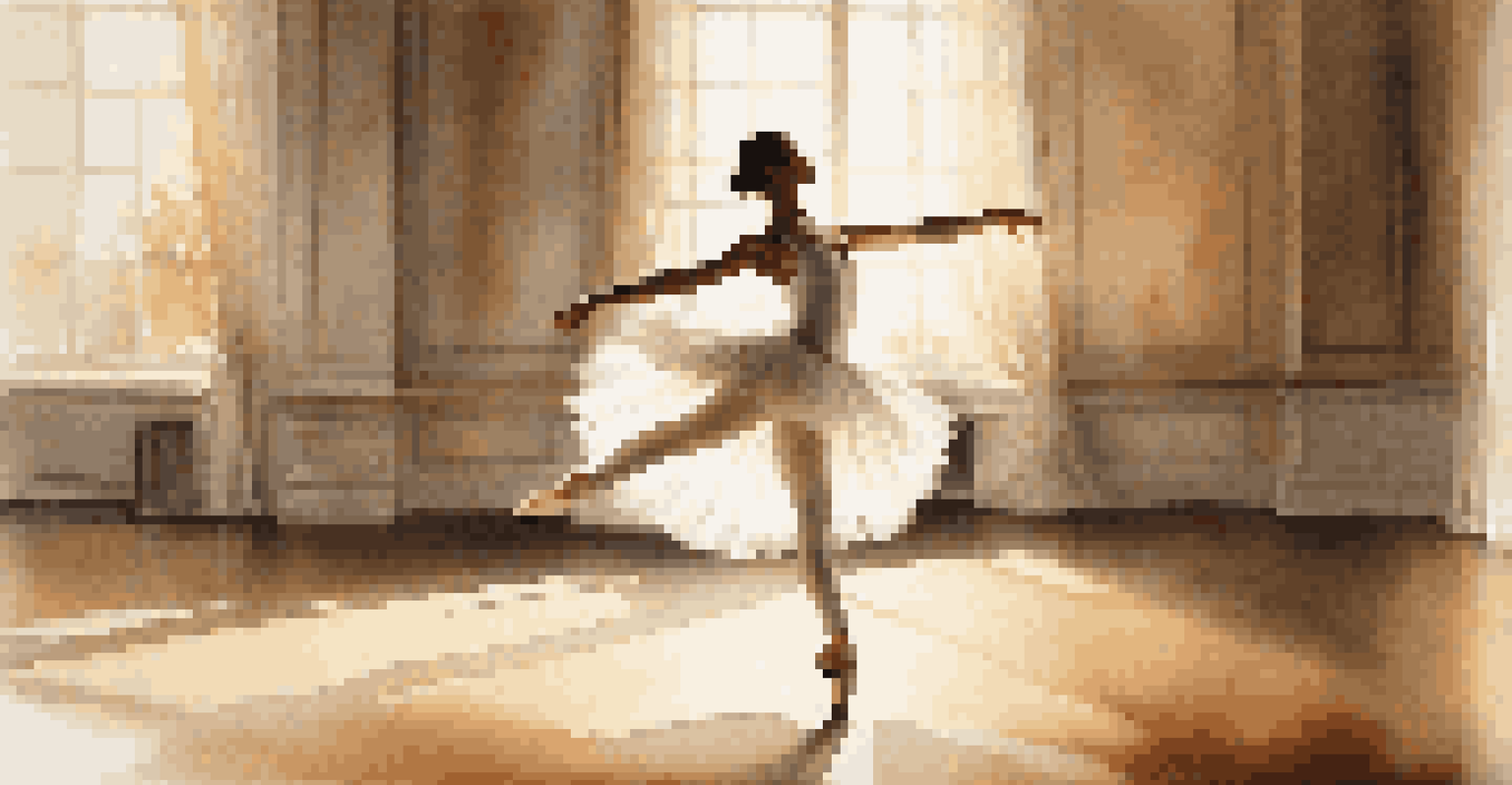 A solo ballet dancer performing mid-pirouette on a sunlit stage, showcasing a flowing white tutu and graceful movements.