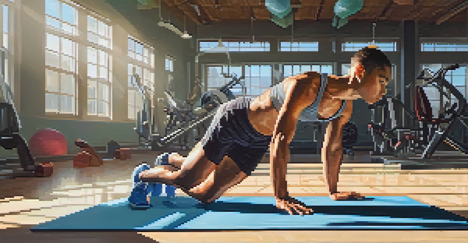 An athlete stretching in a bright gym, demonstrating focus and determination during their warm-up routine.