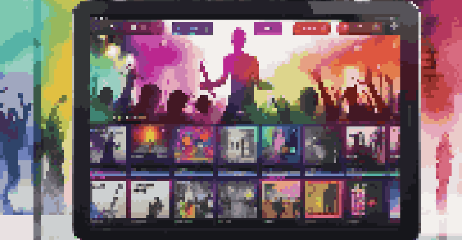 A digital music streaming platform interface on a modern device, surrounded by a blurred concert scene.
