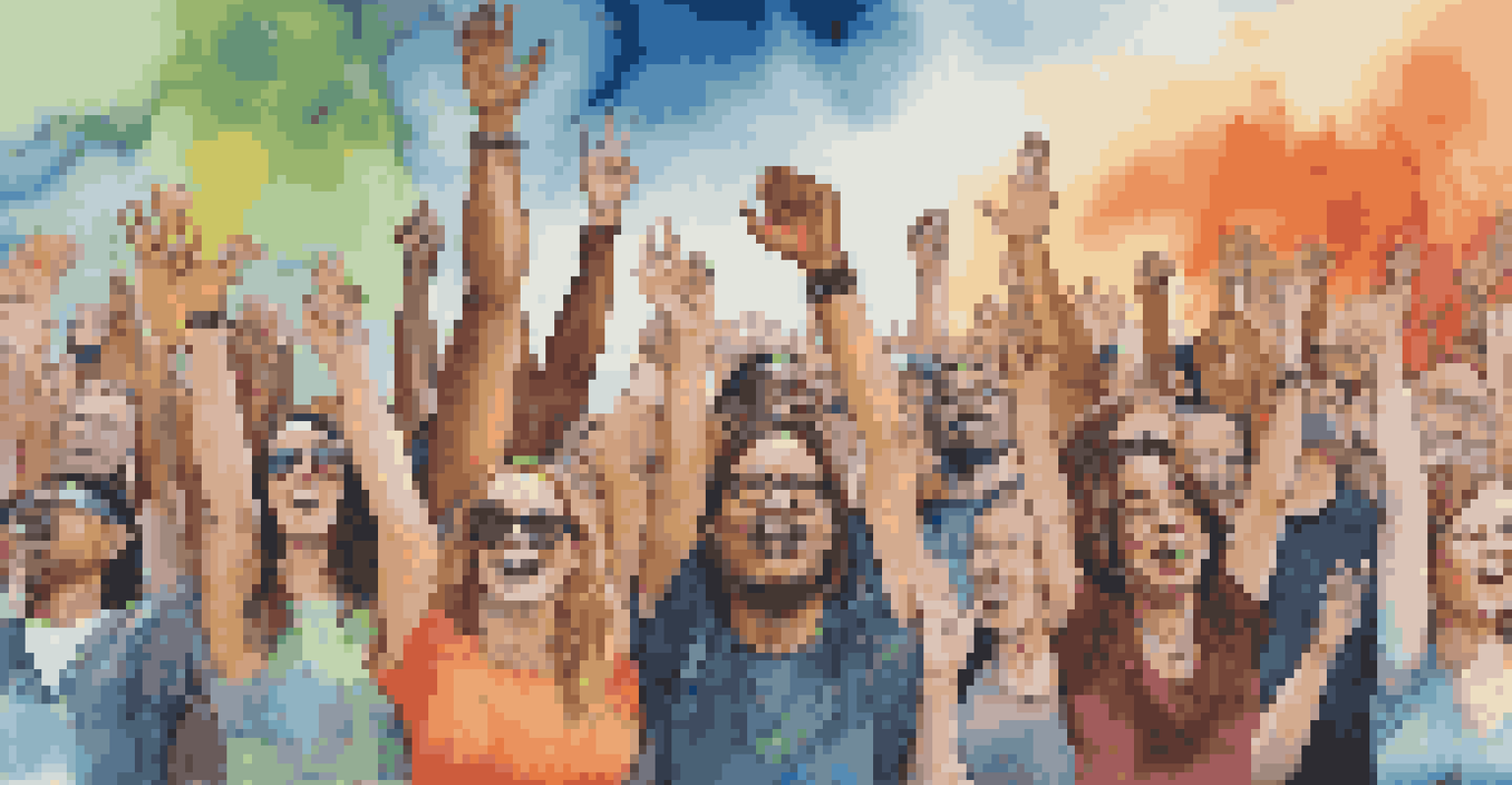 A collage of diverse music artists at a climate action concert, with a colorful background promoting environmental awareness.