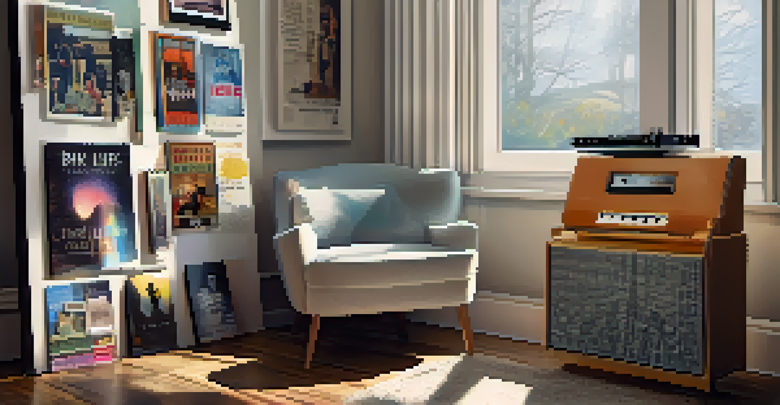 A close-up of a mobile device displaying a nostalgic playlist with classic song titles, set in a cozy home environment.