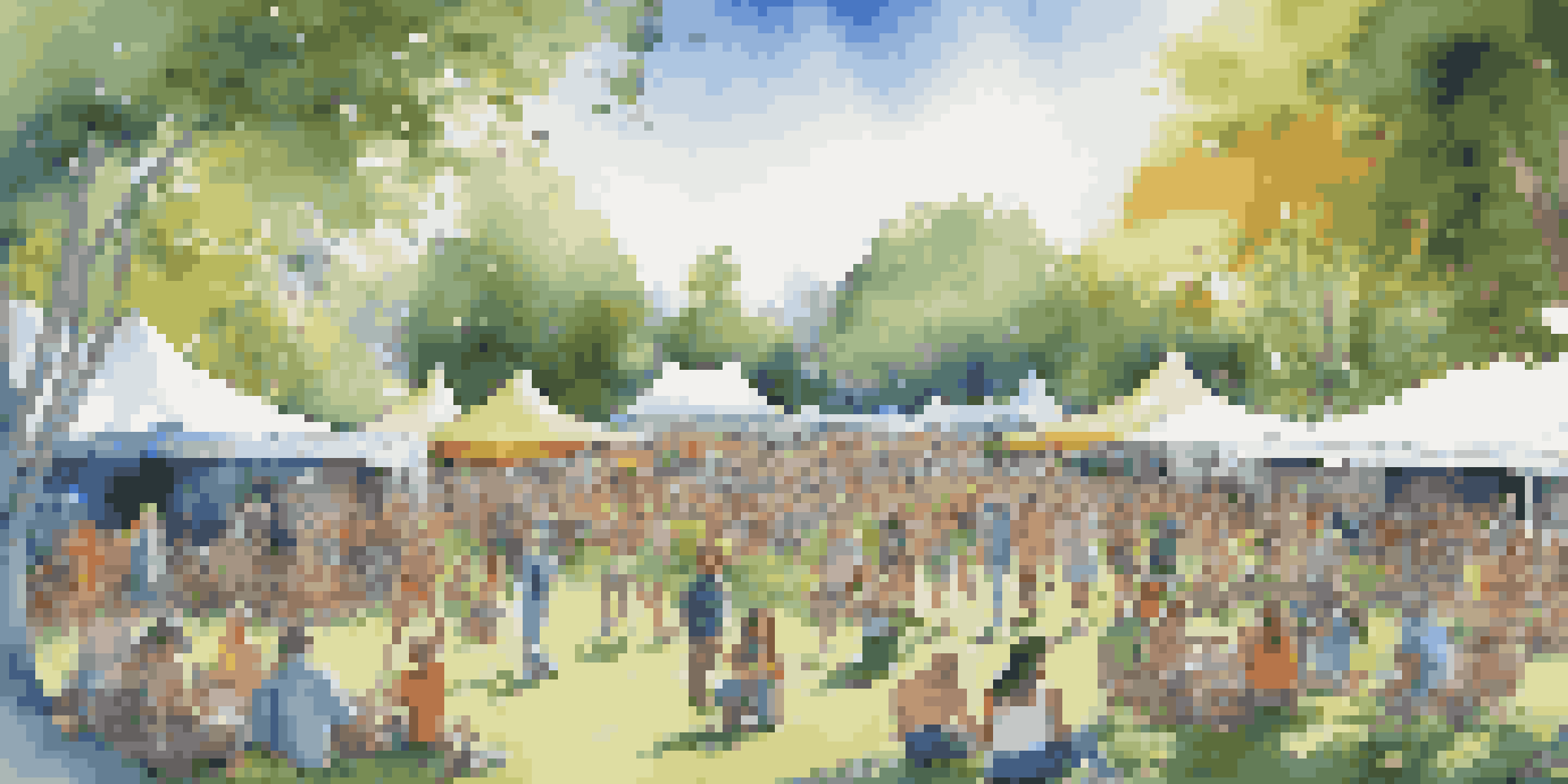 A lively music festival in a green park featuring musicians and attendees celebrating nature and biodiversity.