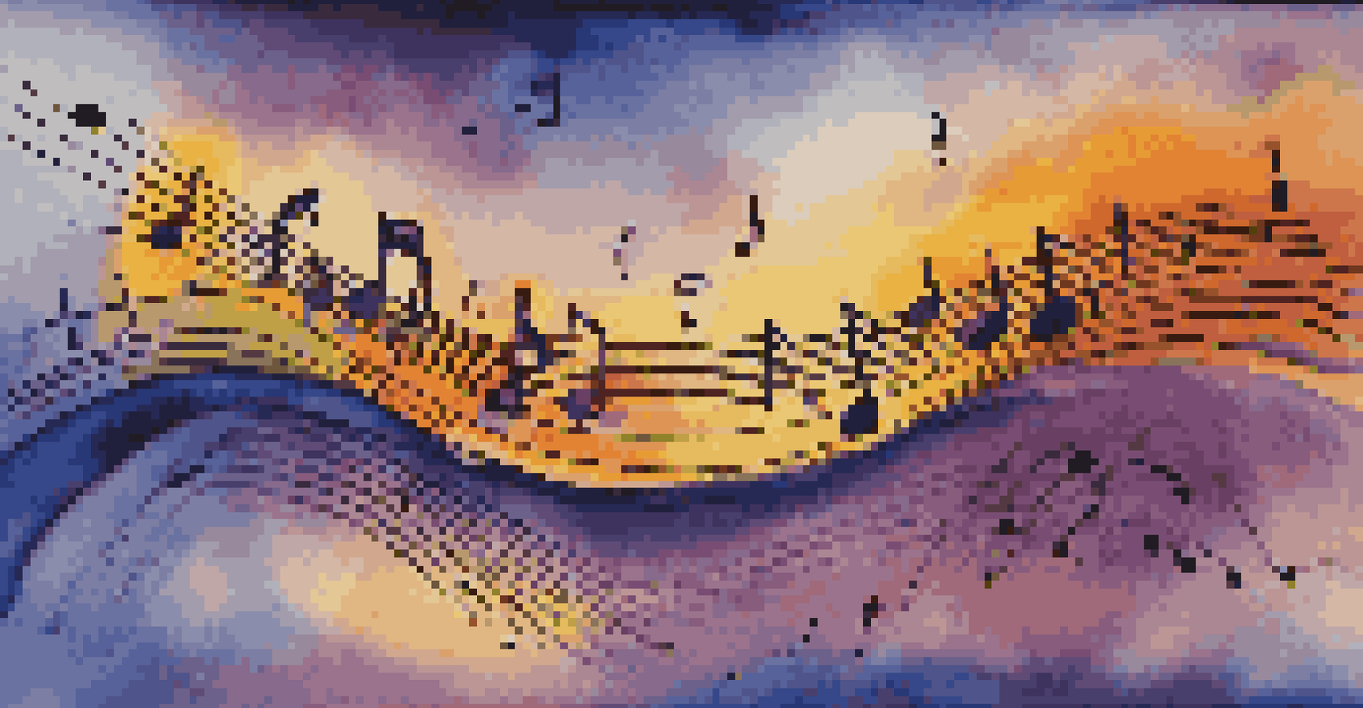 An abstract image showing colorful waveforms and rhythms, representing the concept of syncopation in music.