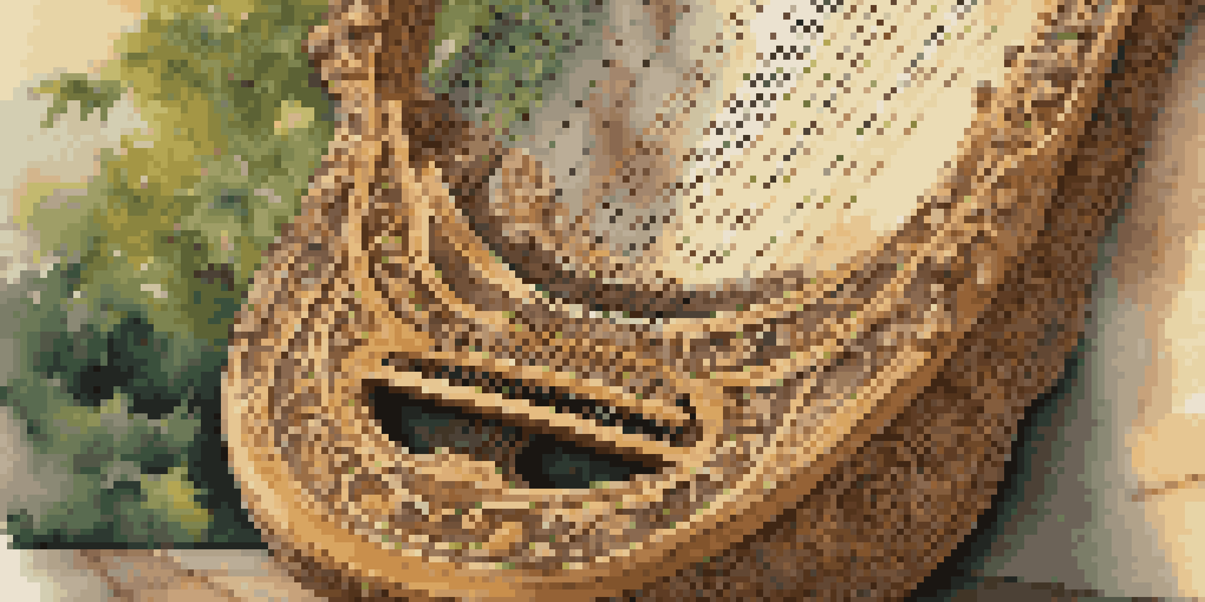 A detailed close-up of an ancient wooden lyre resting on a stone surface, with warm lighting highlighting its features.