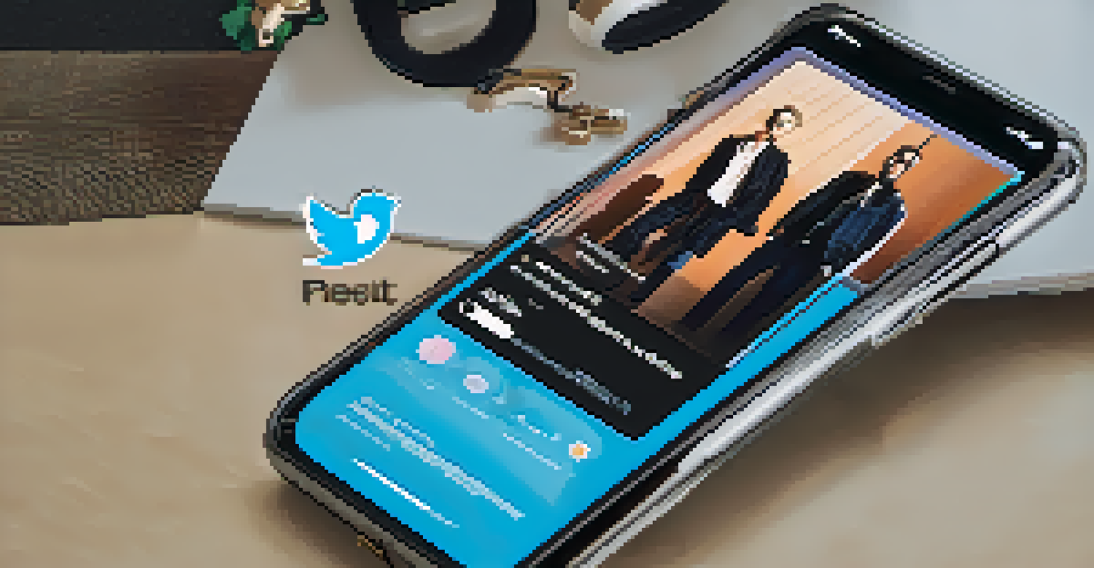 A smartphone showing a Twitter post about a surprise album release in a cozy setting.