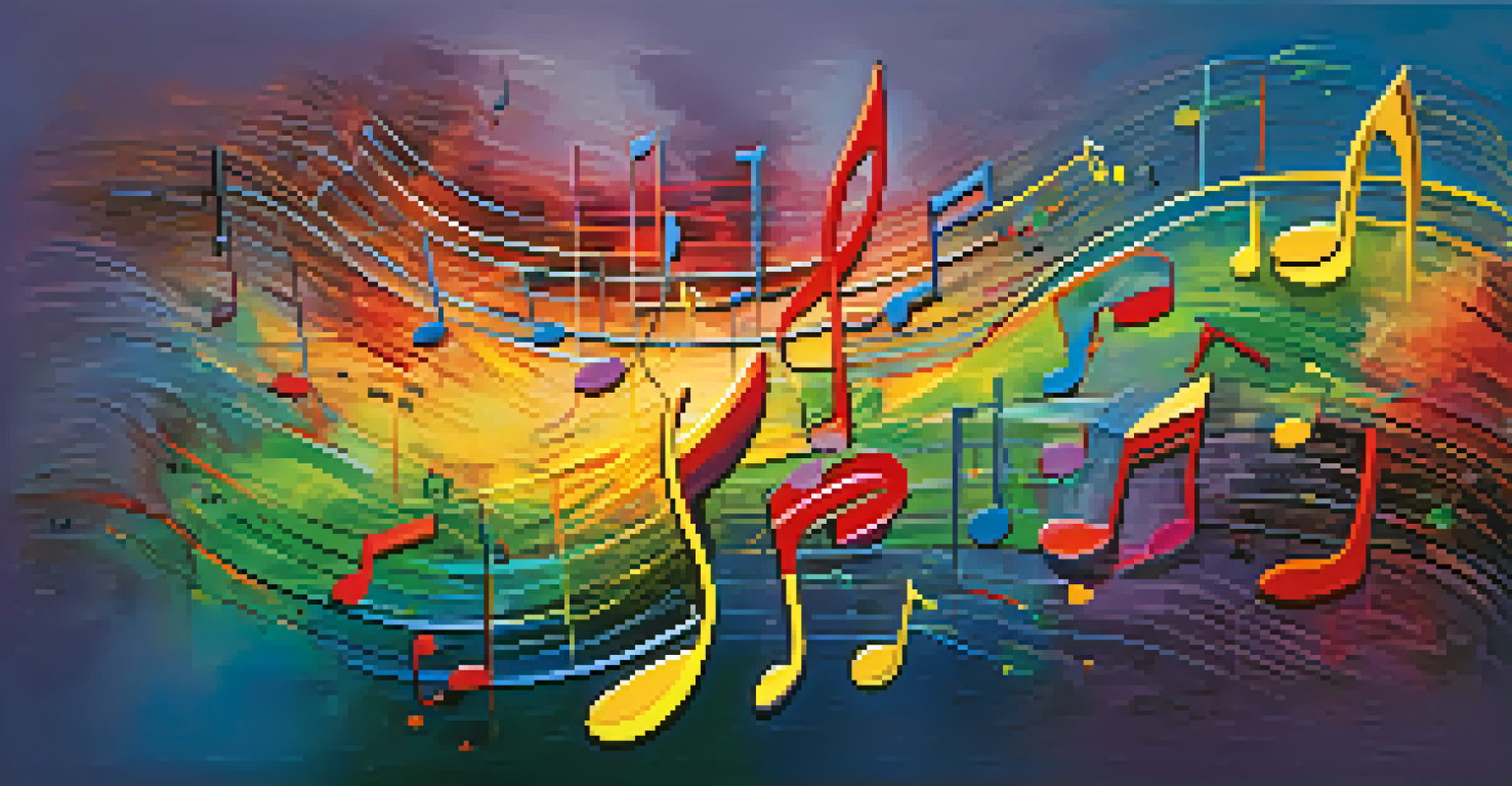 An abstract image illustrating the connection between music and visual art with vibrant colors.