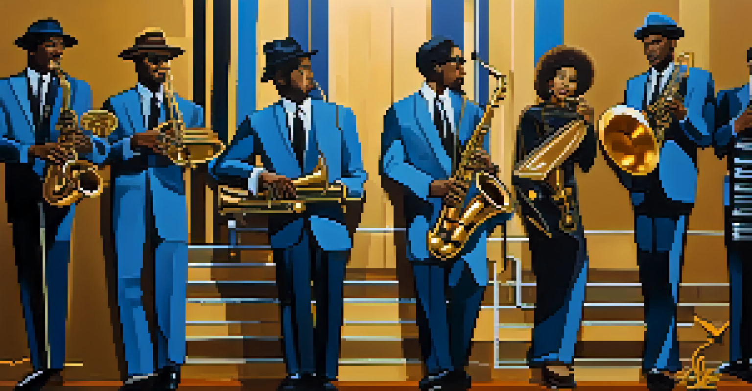 An artistic collage representing jazz's cultural impact, with vinyl records, musical notes, and silhouettes of jazz musicians against a textured background.