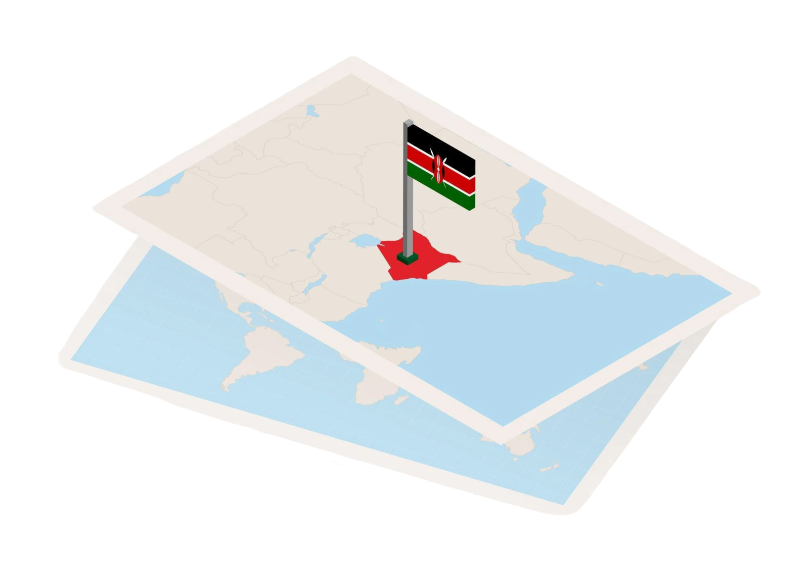 Kenya map with national flag