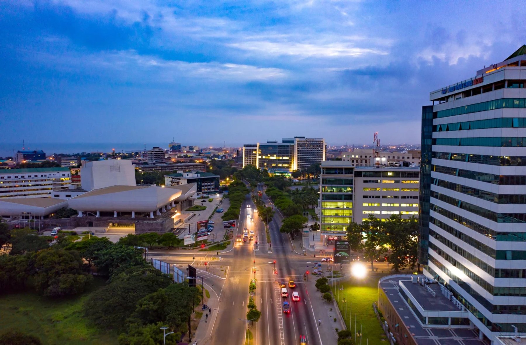 African city road at dusk