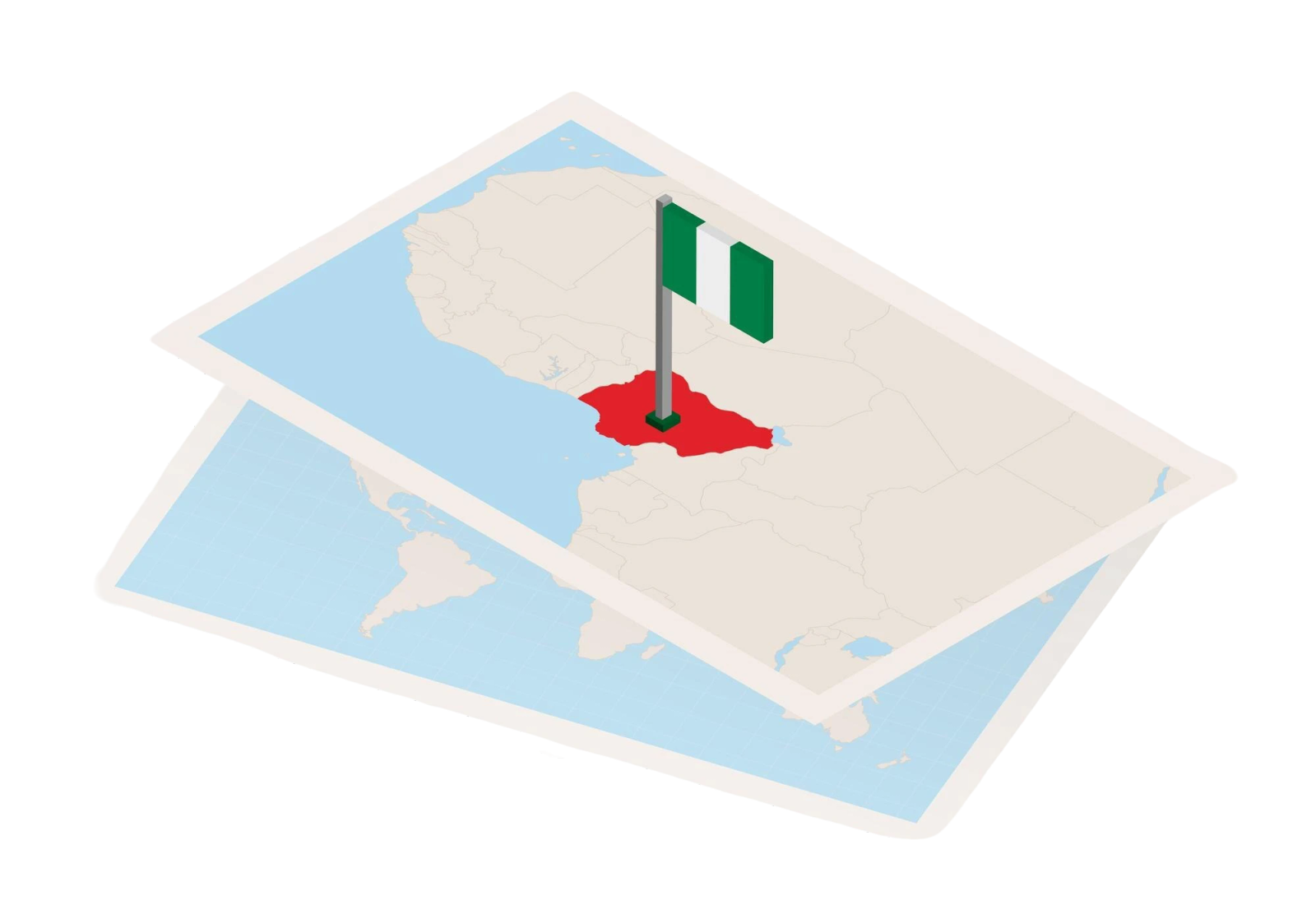Nigeria map with national flag