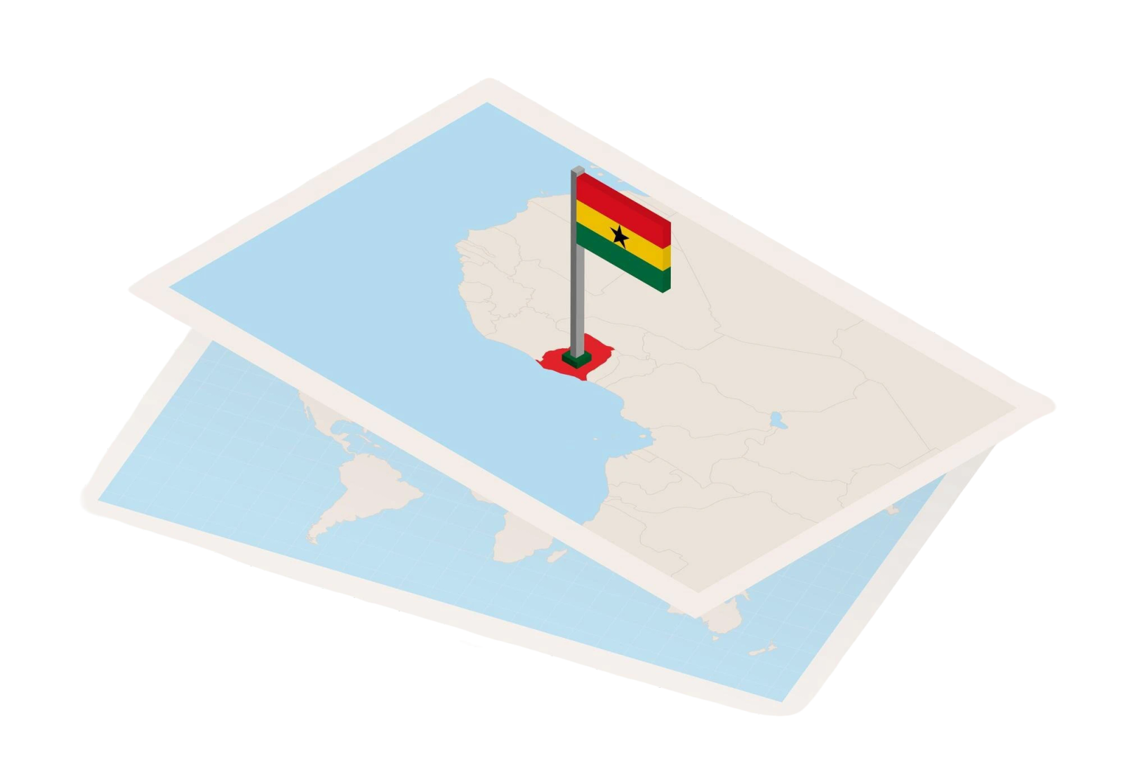 Ghana map with national flag