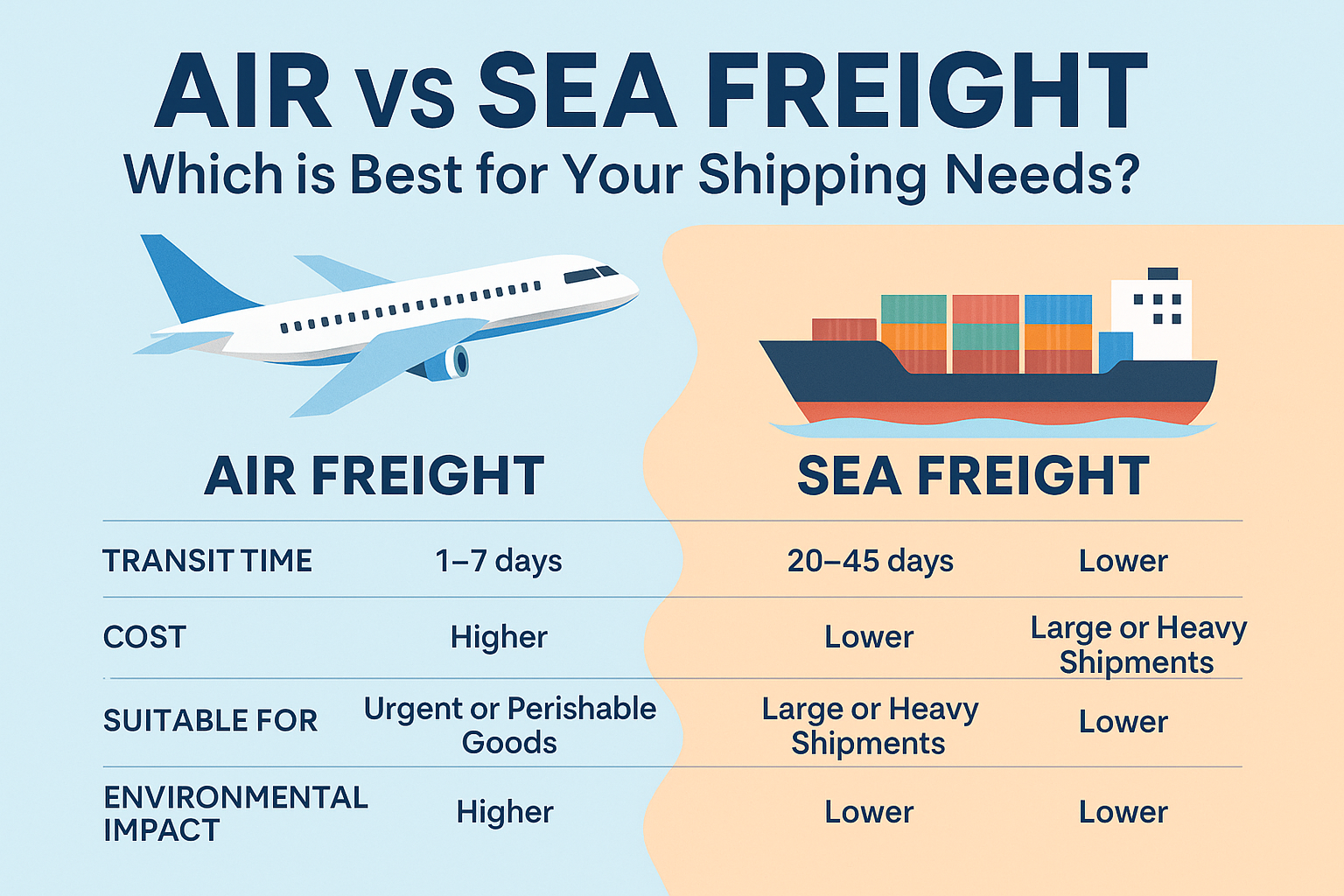 Vplus Expertการเลือกวิธีขนส่งที่เหมาะสม: Air Freight vs Sea Freight สำหรับการค้าระหว่างประเทศ