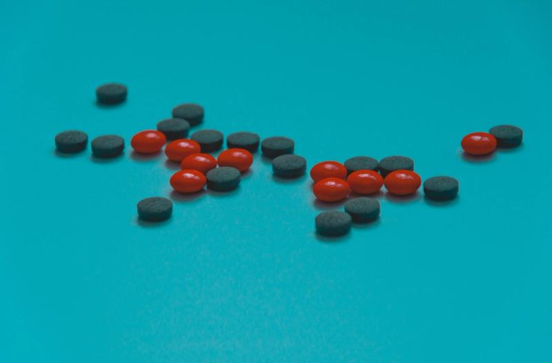 pills on blue background