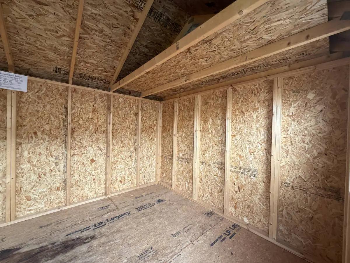 10×16 Deluxe Garden Shed at the Adrian location, interior view