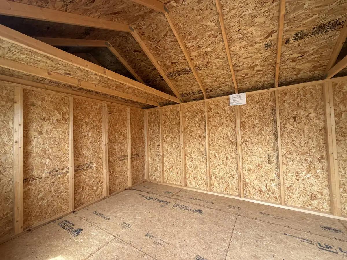 10×16 Deluxe Garden Shed at the Adrian location, interior view