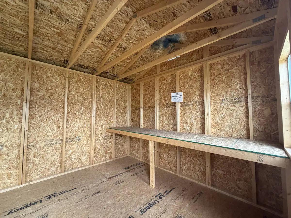12×16 Klassic Garden Shed at the Adrian location, interior view