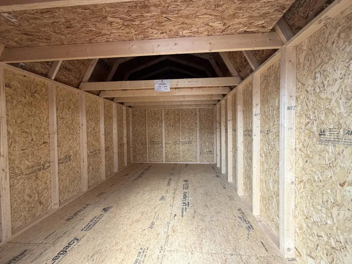 12×20 Lofted Barn at the Adrian location, interior view