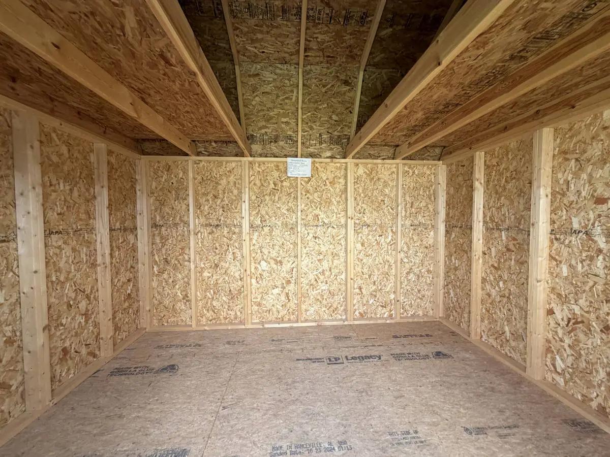 10×12 Lofted Garden Shed at the Adrian location, interior view
