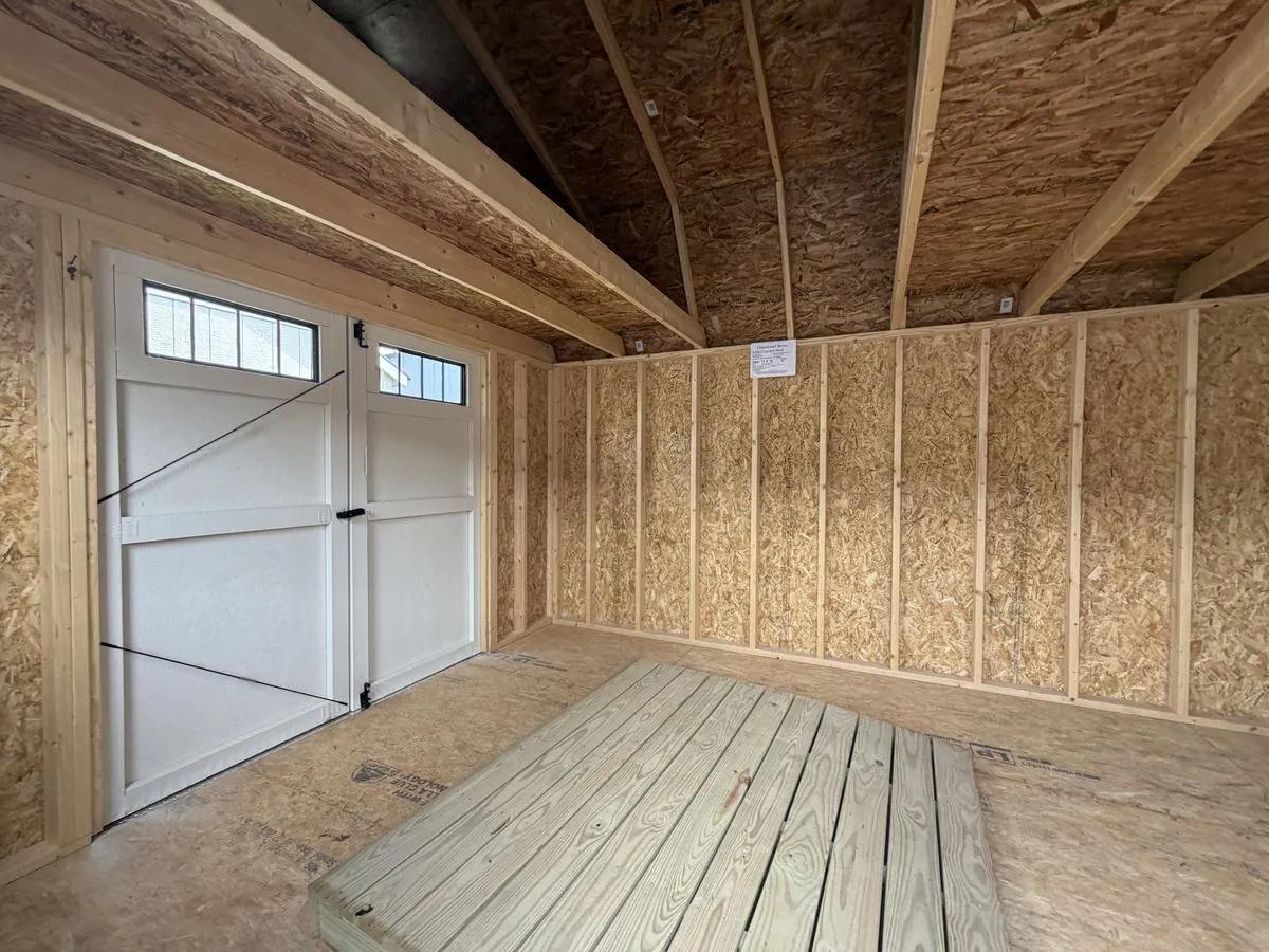 12×16 Lofted Garden Shed at the Adrian location, interior view