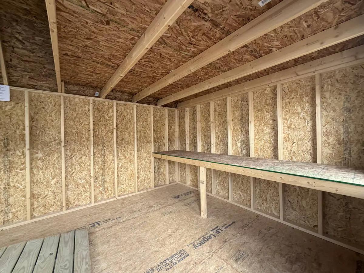 12×16 Lofted Garden Shed at the Adrian location, interior view