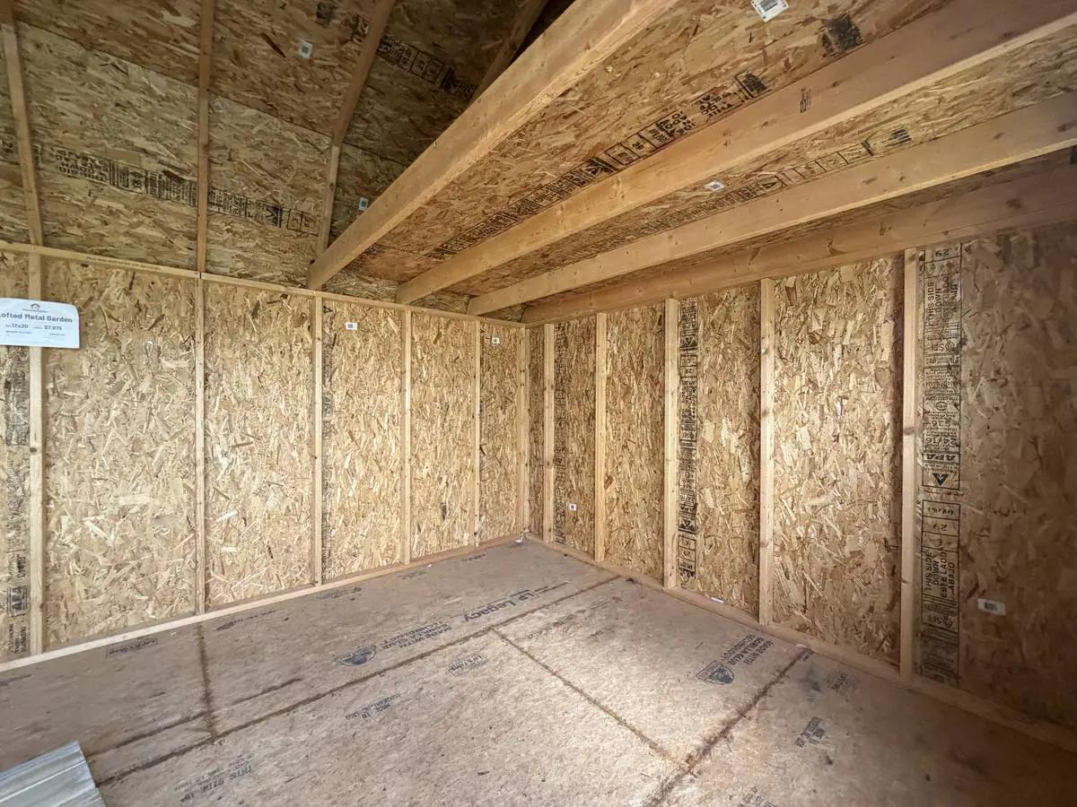 12×20 Lofted Garden Shed at the Adrian location, interior view