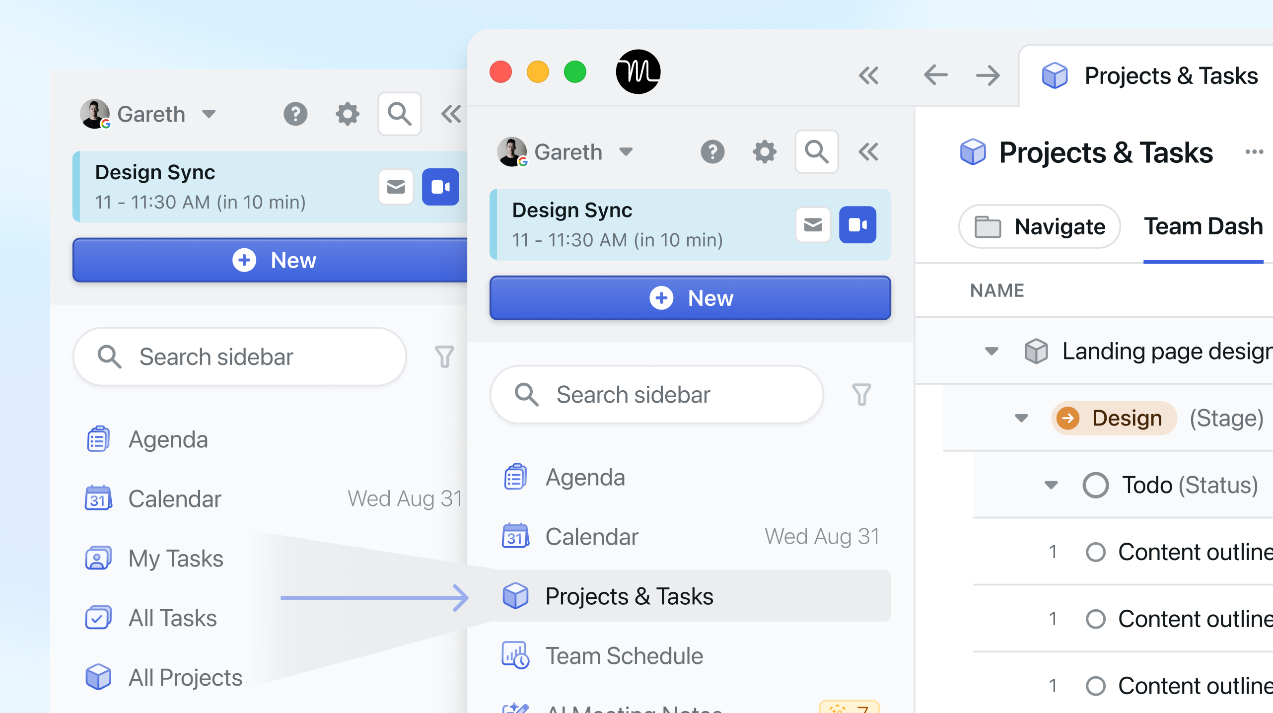 Sidebar Motion Simplified Sidebar Navigation: Motion’s New Projects & Tasks | Motion