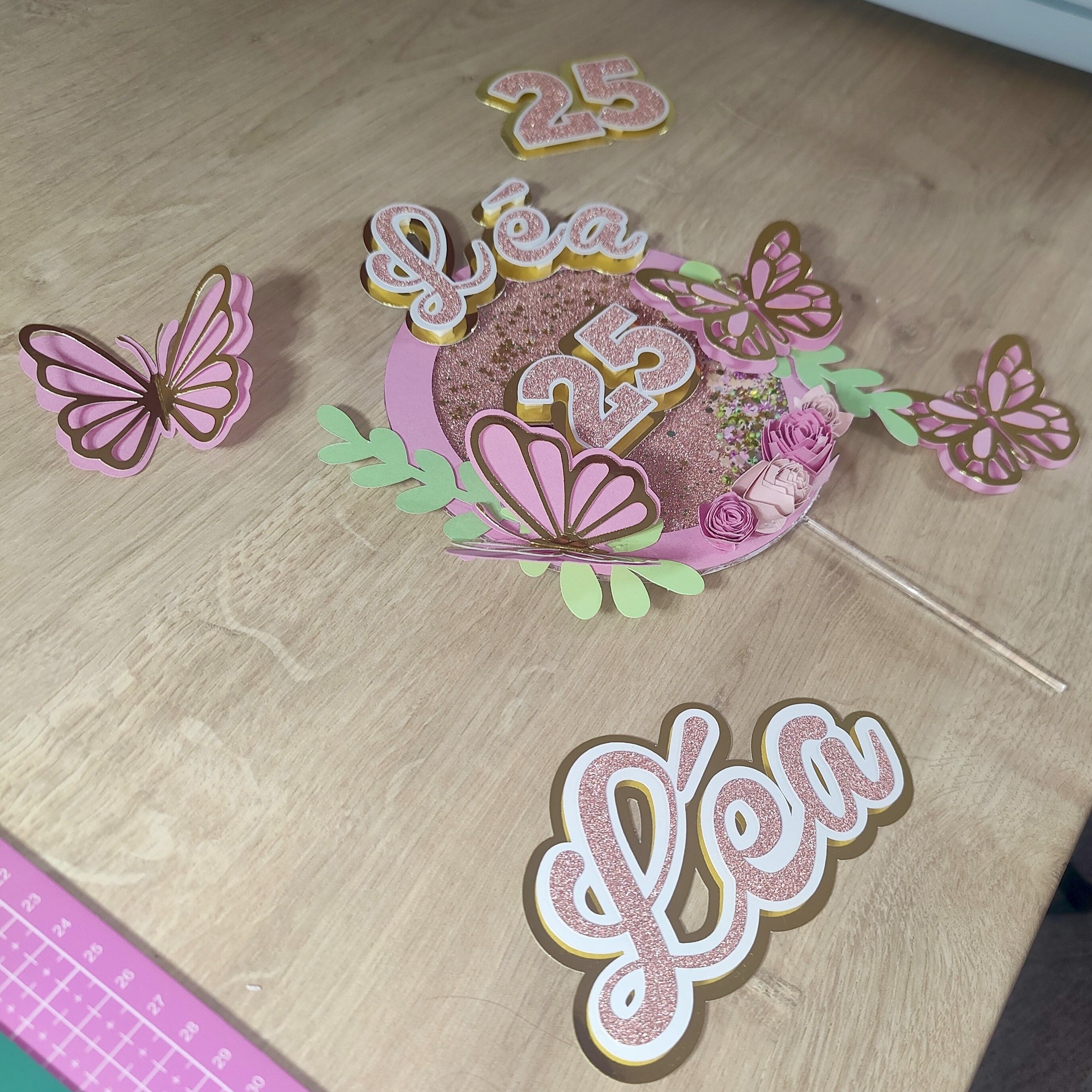 🌸🦋 FLEURS ET PAPILLONS ROSE ET OR