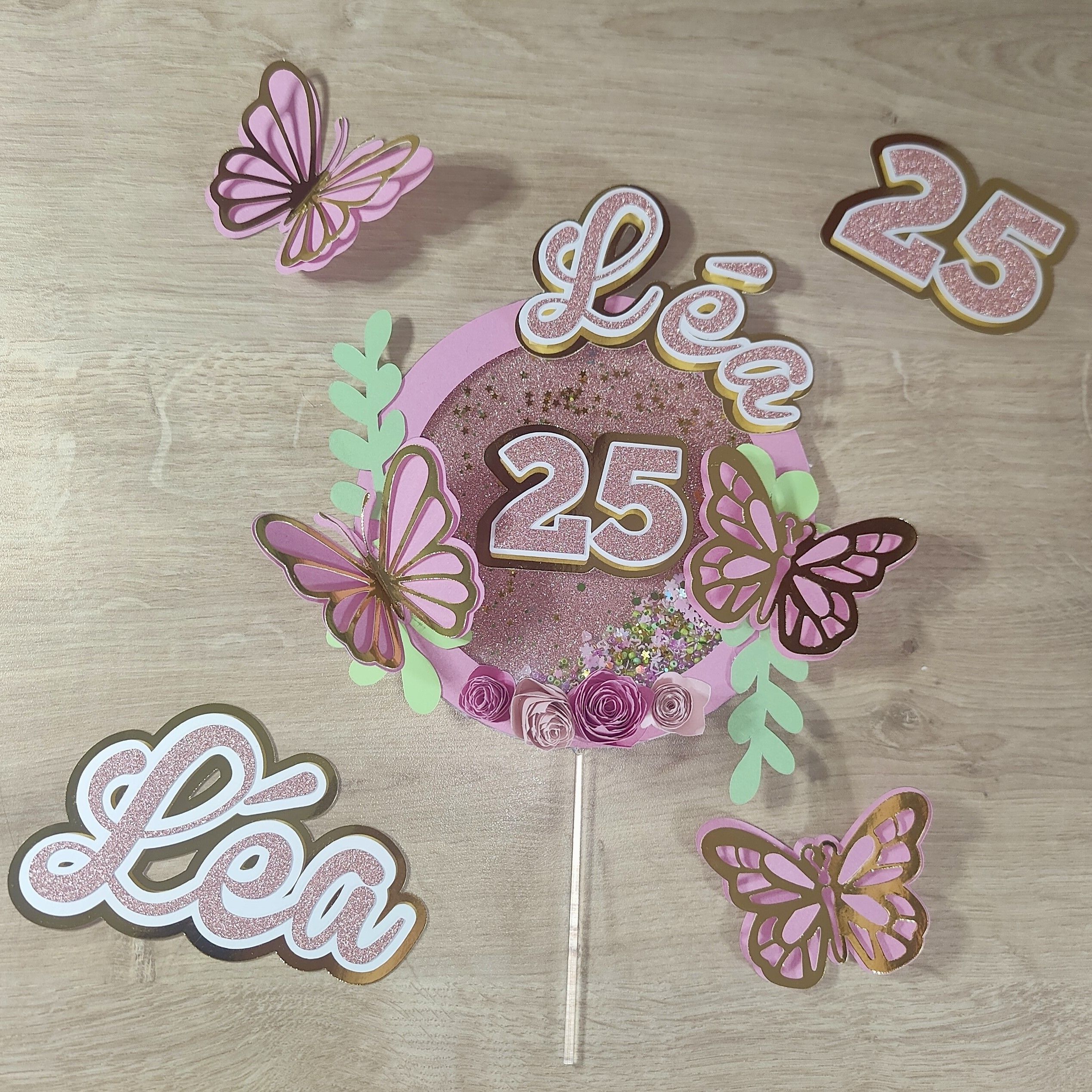 🌸🦋 FLEURS ET PAPILLONS ROSE ET OR