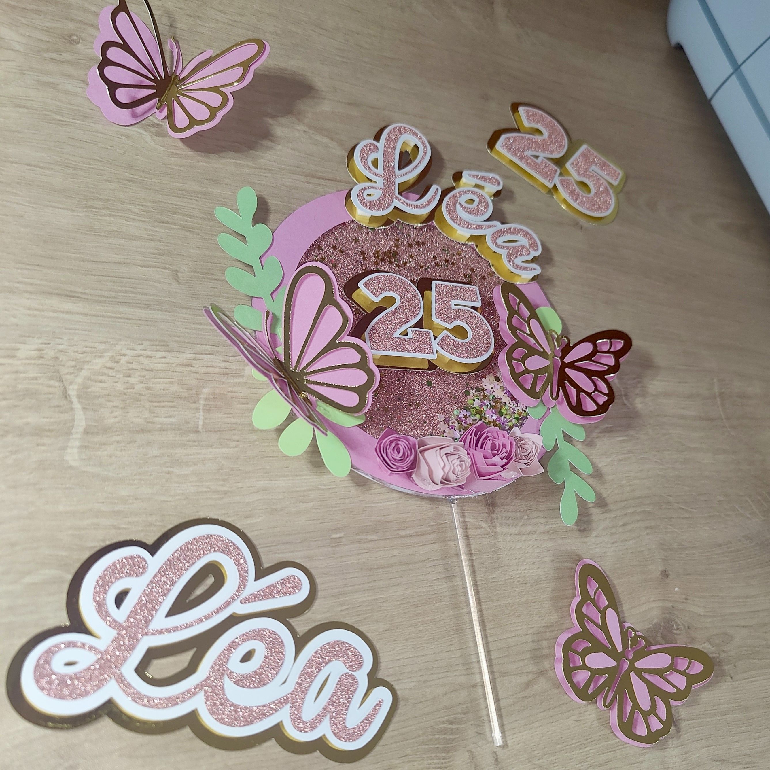 🌸🦋 FLEURS ET PAPILLONS ROSE ET OR