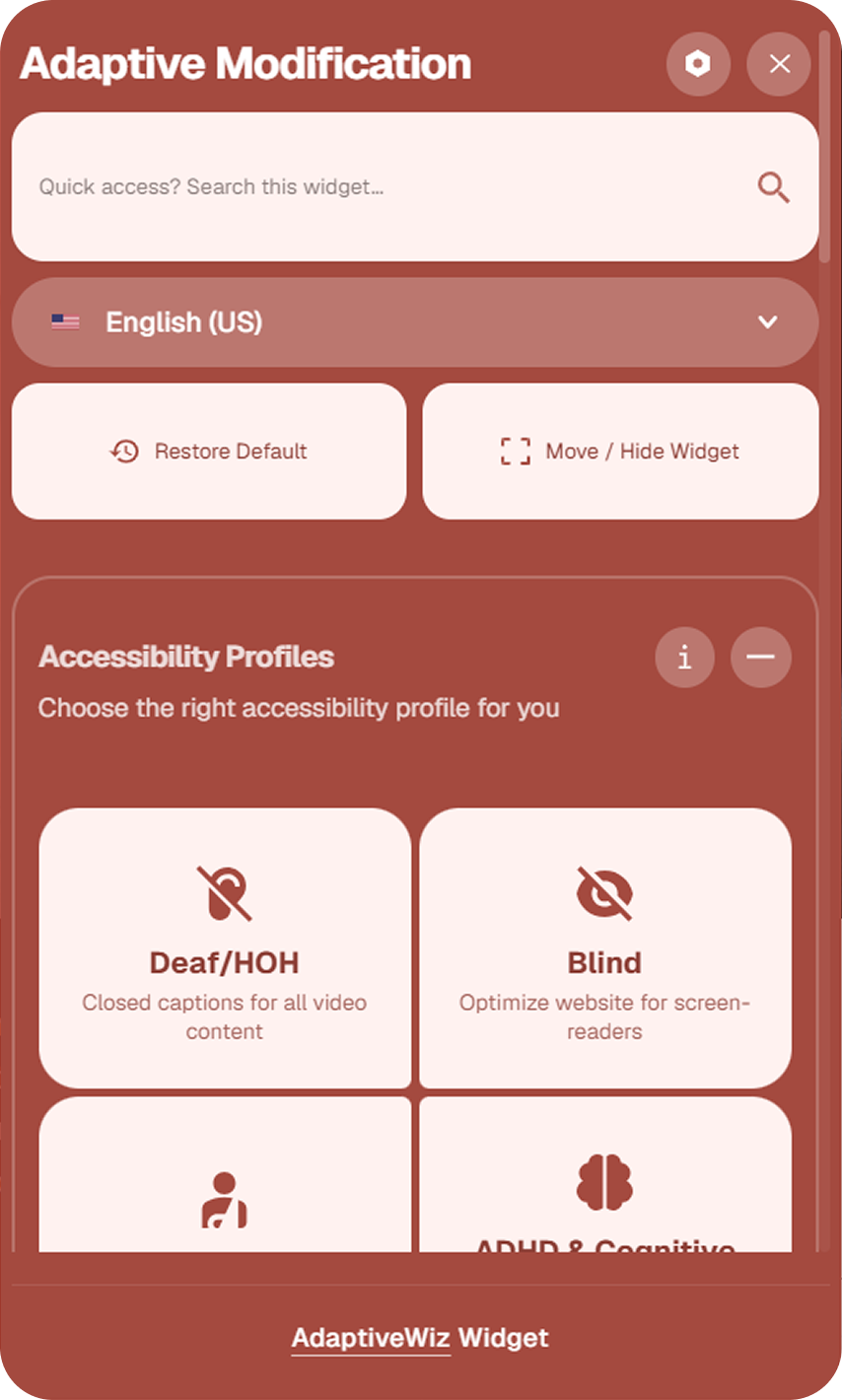 AdaptiveWiz Accessibility Widget Interface