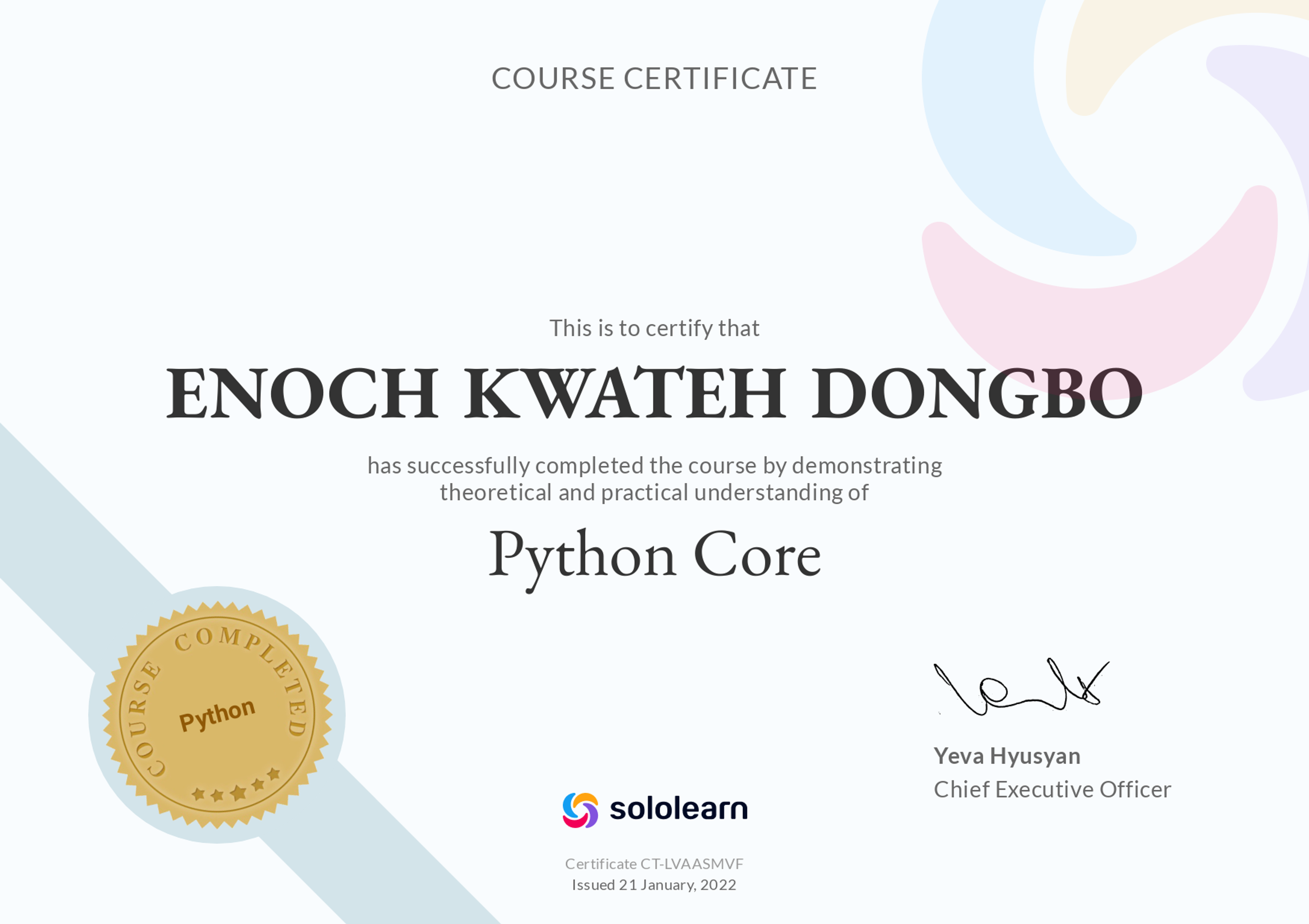 Certificate of Completion (Python Core)