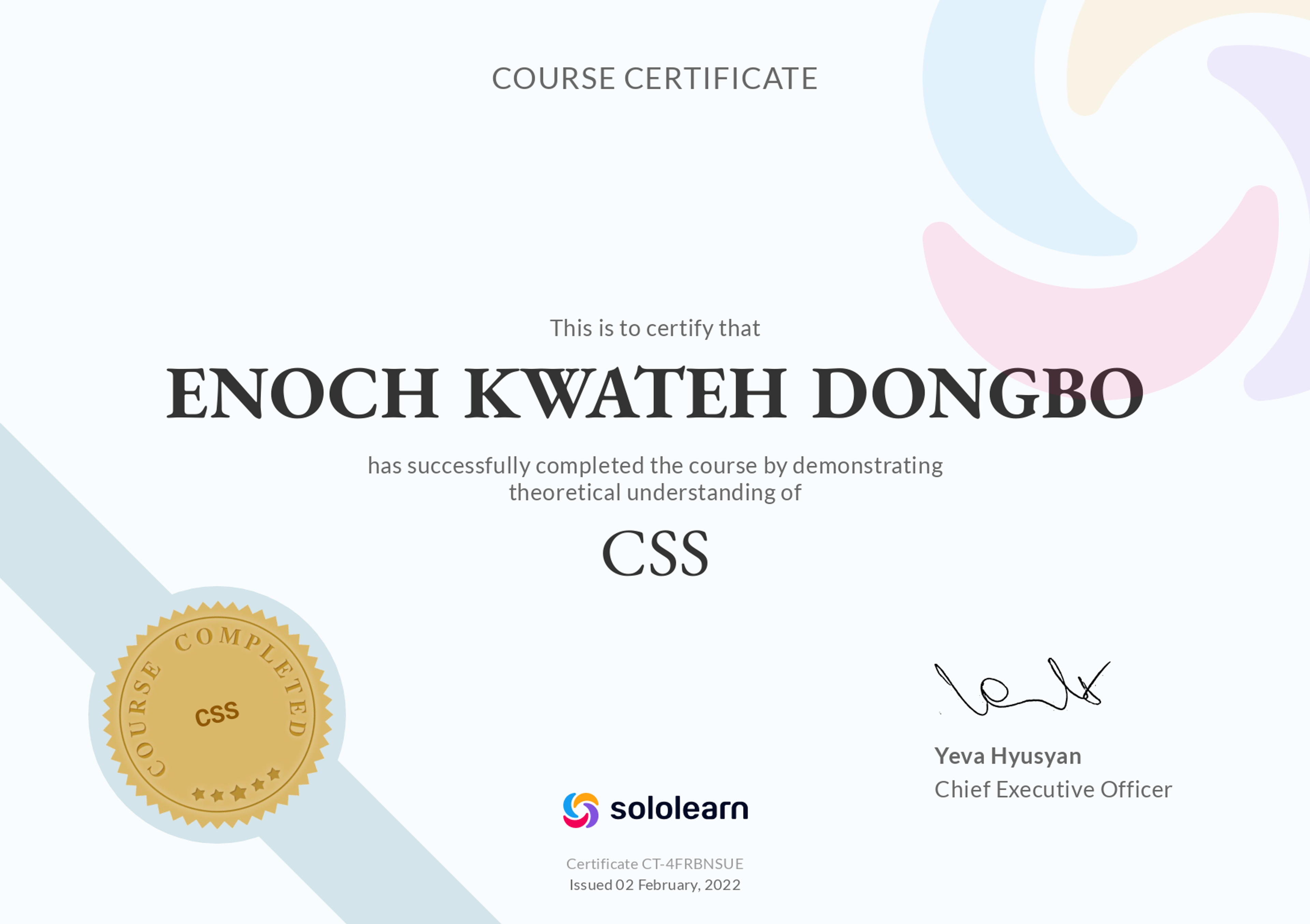 Certificate of Completion (CSS)